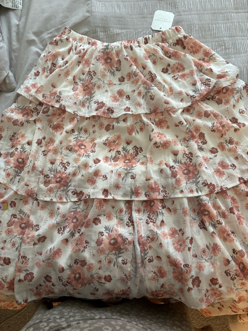 Tiered Floral Skirt in Blush Peach - Picture 2 of 5